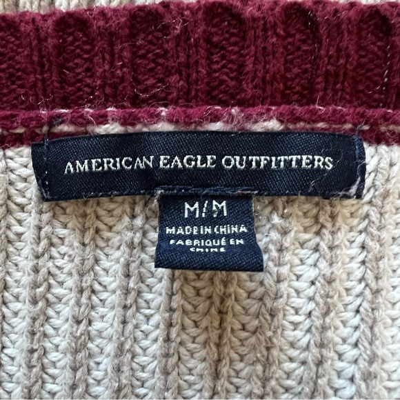 AMERICAN EAGLE OUTFITTERS Sweater Women's Size Medium Maroon Cream Long Sleeve - Picture 4 of 7